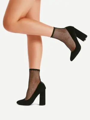 Shein Fishnet Insert 2-in-1 Block Heels