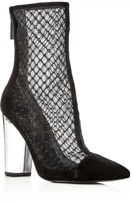 Kendall + Kylie Haven Embroidered Mesh & Suede High Block Heel Booties