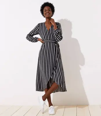 Loft Striped Midi Wrap Dress