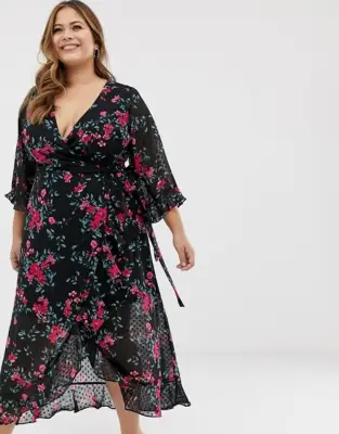 Fashion Union Plunge-Front Midi Dress