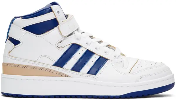 Adidas Originals White and Blue Forum Mid Sneakers