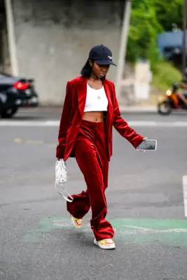 Wide-Leg Pants With a Matching Jacket and Baseball Cap