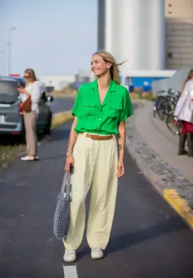 Wide-Leg Pants With a Button-Down Shirt