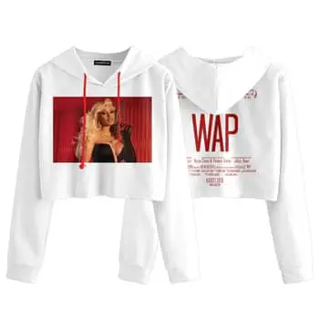Cardi B WAP Air Brush Crop Top Hoodie (Pink)