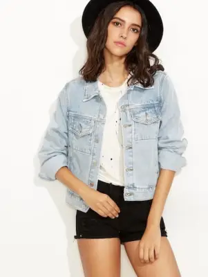 Shein Bleach Wash Denim Jacket