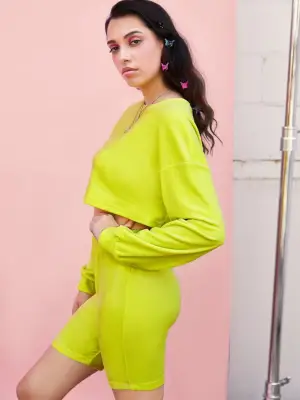 Shein Drop Shoulder Velvet Pullover & Cycling Shorts Set