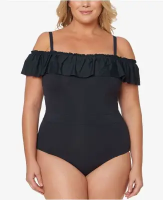 Bleu by Rod Beattie Off-The-Shoulder Ruffle One-Piece Swimsuit