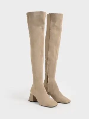 Charles & Keith Leather & Kid Suede Thigh High Boots
