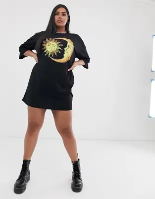 Rokoko Plus Oversize T-Shirt Dress With Sun and Moon Graphic