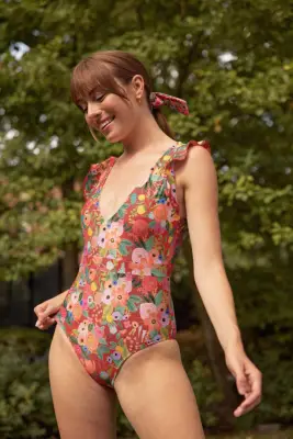 A Bestselling Style: Garden Party Rust Ruffle Backflip One-Piece