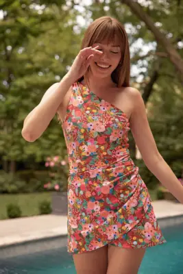 A Swim Skirt: Garden Party Rust Ruched Swim Skirt