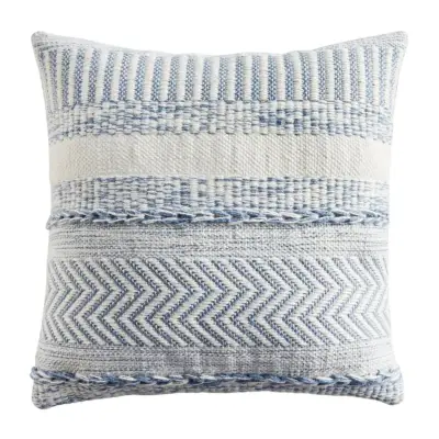 Farmhouse Striped Square Mineral Blue Pillow