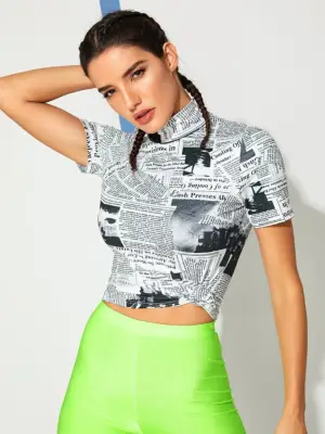 Shein Newspaper Print Tee