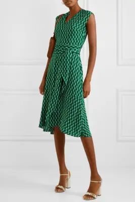 Cefinn Matilda Belted Printed Crepe Midi Dress