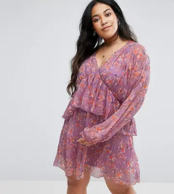 Rage V-Neck Frilled Floral Dress