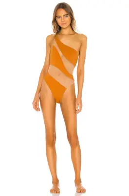 Norma Kamali Snake Mesh Mio One Piece in Bronze