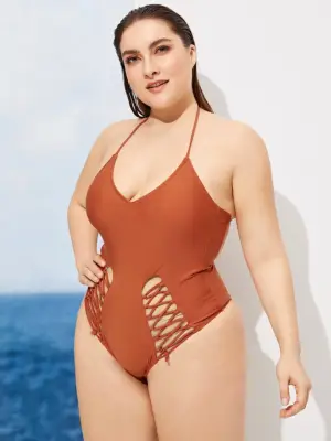 Shein Criss Cross Detail One Piece Swimwear