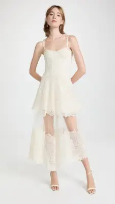 Jonathan Simkhai Harlow Lace Poplin Combo Bustier Midi Dress