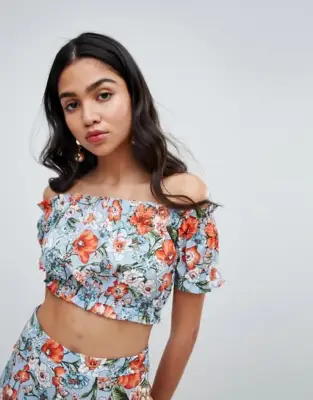Boohoo Floral Bardot Crop Top
