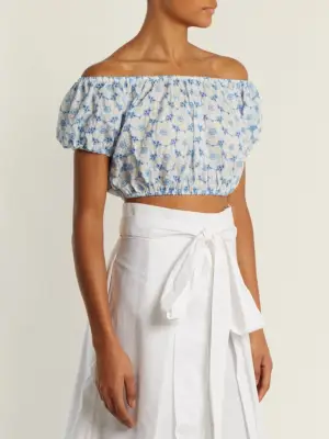 Lisa Marie Fernandez Leandra Floral-Embroidered Cotton Crop Top
