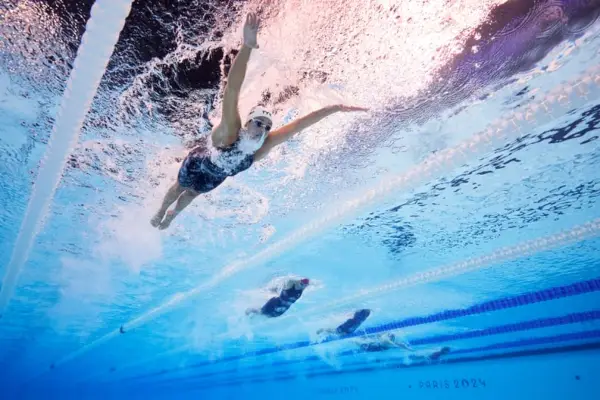 NANTERRE, FRANCE - JULY 29: (EDITORS NOTE: Image was captured using an underwater robotic camera.) Katie Grimes of Team United States competes in the Women