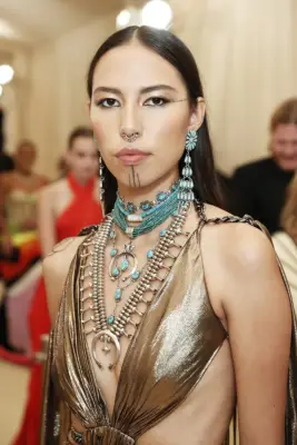 NEW YORK, NEW YORK - SEPTEMBER 13: Quannah Chasinghorse attends The 2021 Met Gala Celebrating In America: A Lexicon Of Fashion at Metropolitan Museum of Art on September 13, 2021 in New York City. (Photo by Arturo Holmes/MG21/Getty Images)