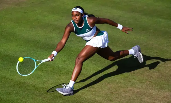 Coco Gauff of the United States playing tennis.