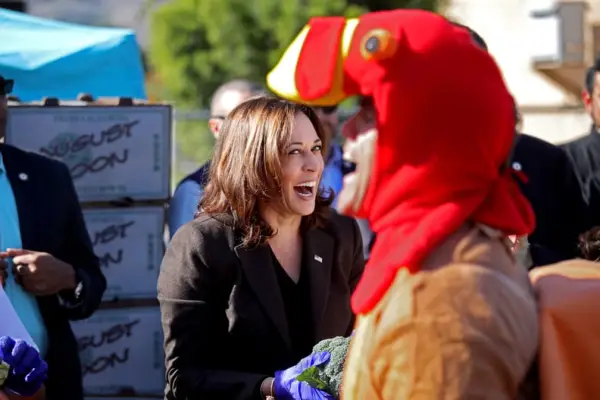 Vice President Kamala Harris handed out vegetables at a Thanksgiving event in Los Angeles. One of Harris