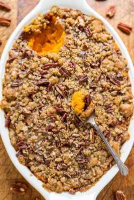 Unique Thanksgiving Side Dish: Sweet Potato Casserole With Butter Pecan Crumble Topping