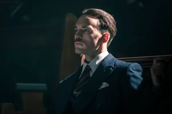 WARNING: Embargoed for publication until 00:00:01 on 20/08/2019 - Programme Name: Peaky Blinders V - TX: n/a - Episode: Peaky Blinders V Ep 1 (No. 1) - Picture Shows: Oswald Mosley (SAM CLAFLIN) - (C) Caryn Mandabach Productions Ltd. 2019 - Photographer: