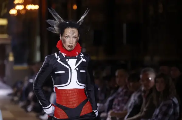 Bella Hadid Wearing Underwear as Outerwear at the 2022 Thom Browne Show