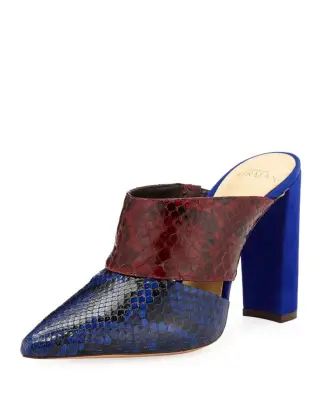 Alexandre Birman Two-Tone Python Snake/Suede Block-Heel Mules