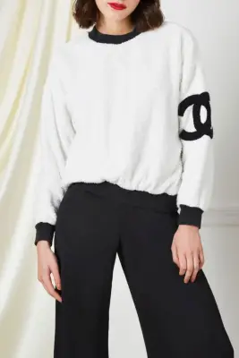 Chanel White CC Terry Cloth Sweater