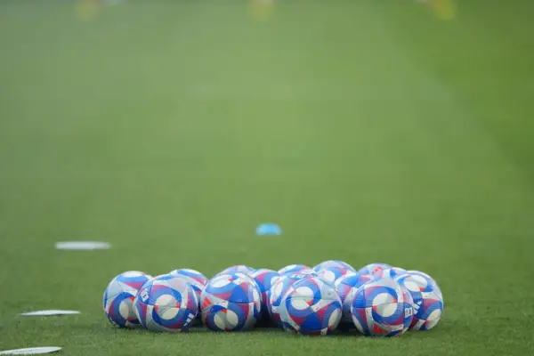 MARSEILLE, FRANCE - JULY 31: Soccer balls lay on the field before the Women